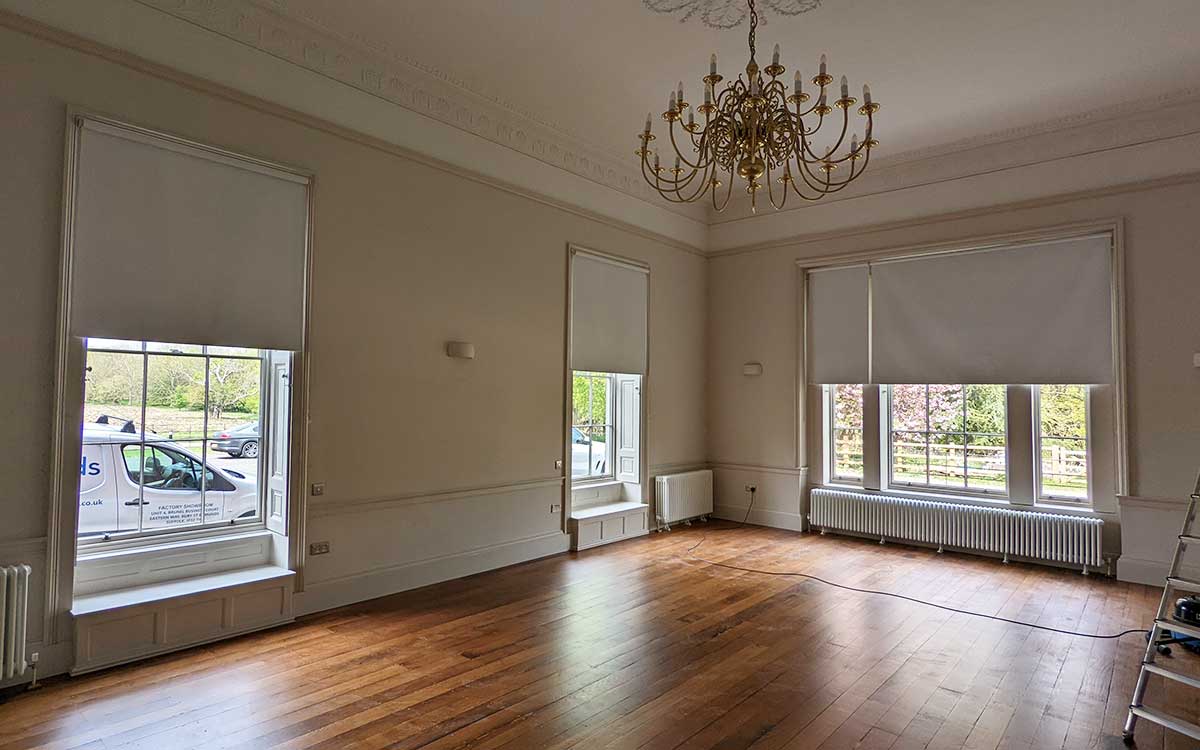 Roller blinds on kitchen windows